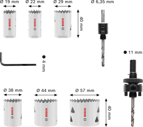 Bosch keermestatud augusaagide komplekt mitmeotstarbeliseks kasutamiseks, 19–57 mm.